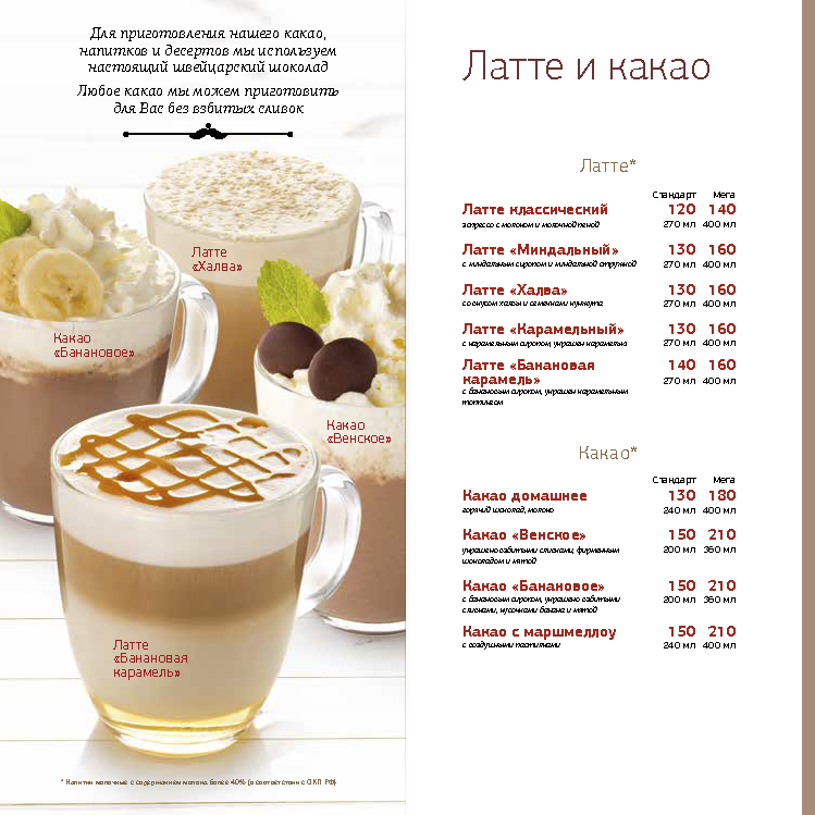 Основное меню (десерты, роллы-врапы и кофейная карта)