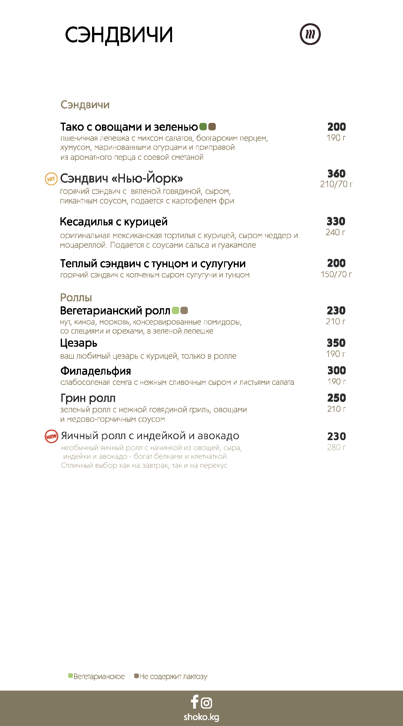 Меню для городских кафе (блины и авторские десерты)