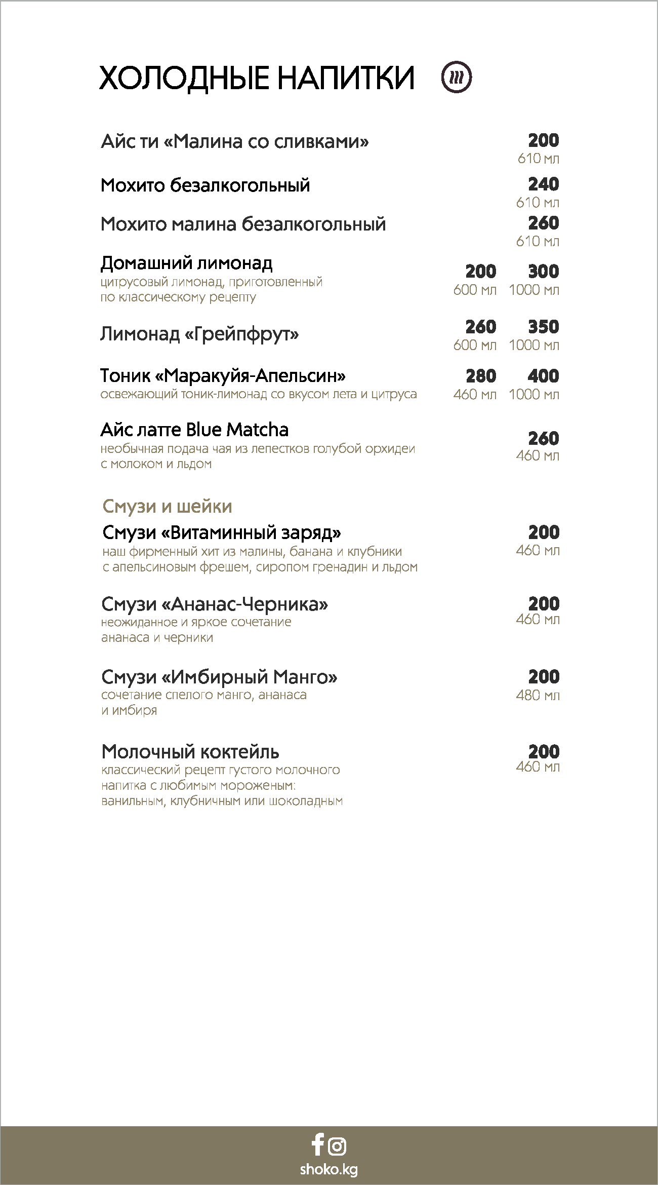 Меню для городских кафе (блины и авторские десерты)
