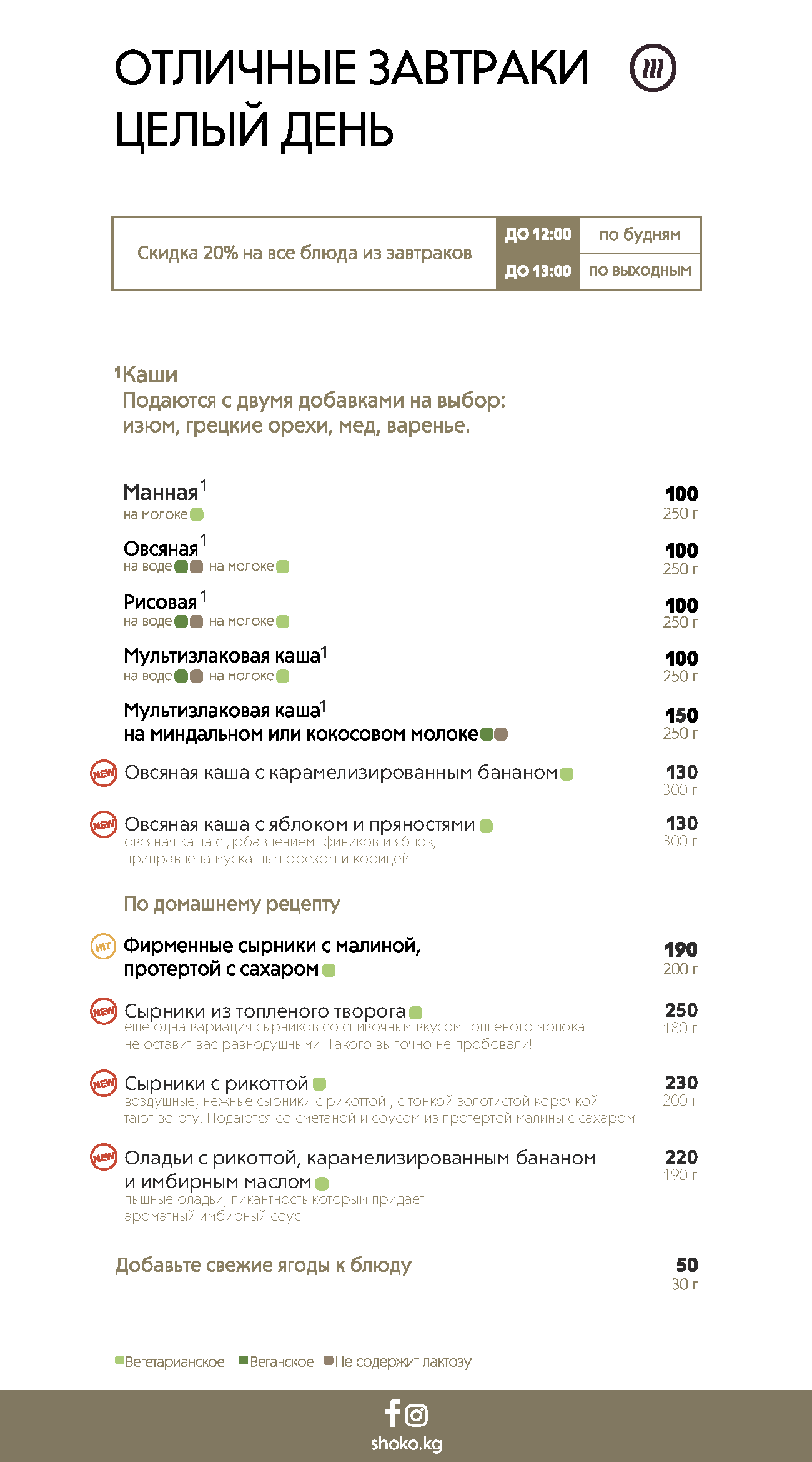 Меню для городских кафе (блины и авторские десерты)