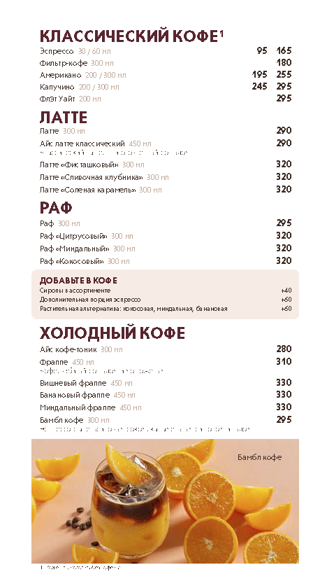 Основное меню кондитерских (фирменные блюда)