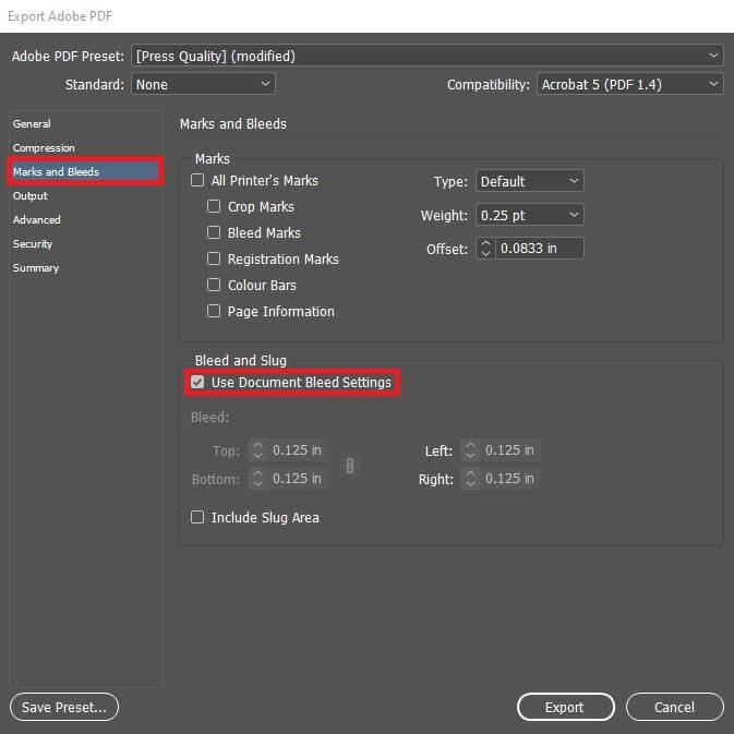 Настройки PDF Export InDesign